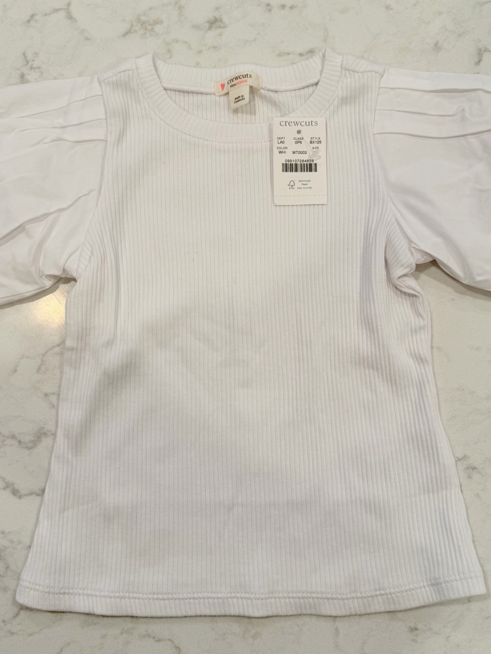 Crewcuts White Ribbed Tee with Puff Sleeves